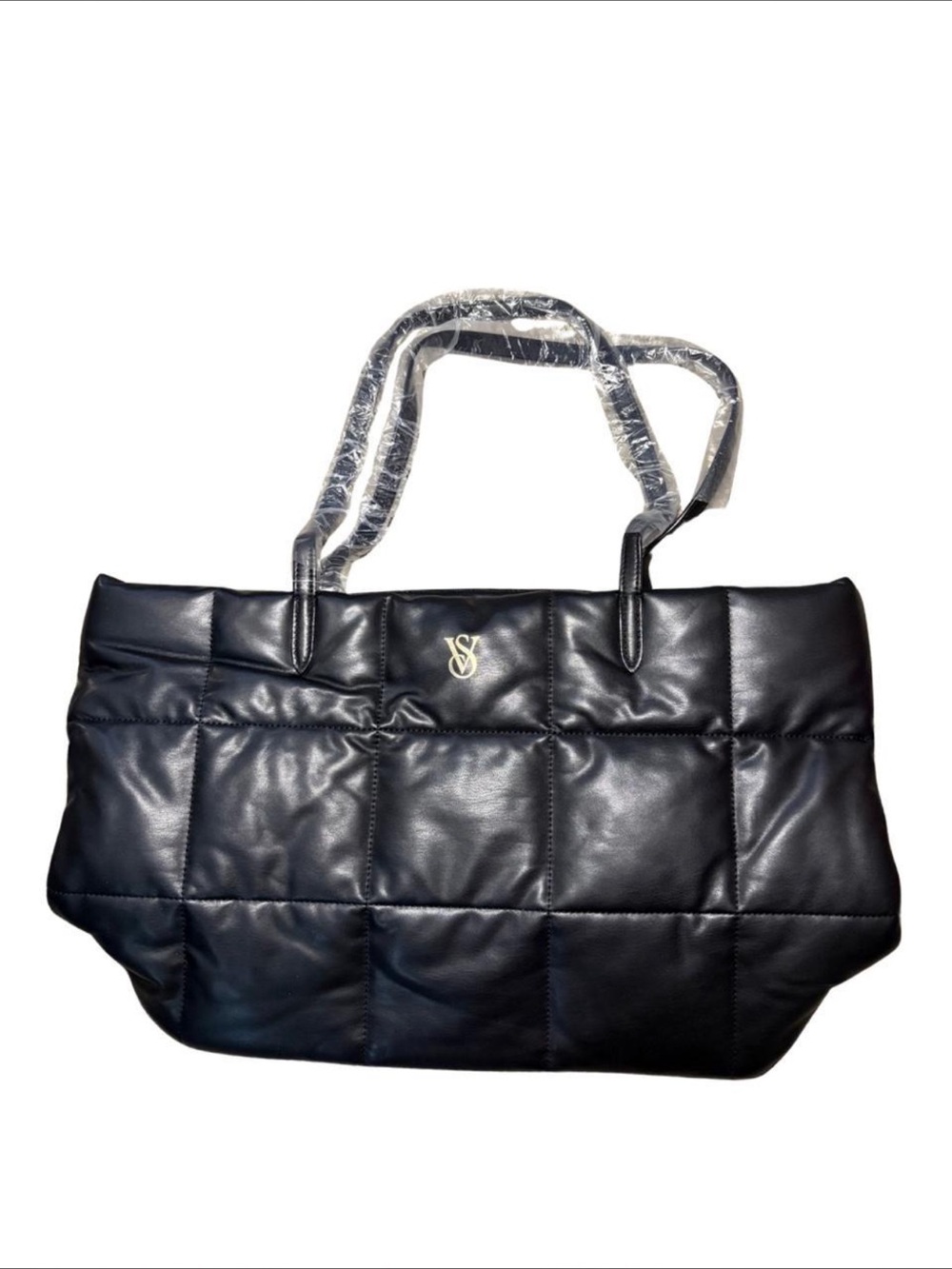Victoria's Secret Black Quilted Tote with Gold Logo